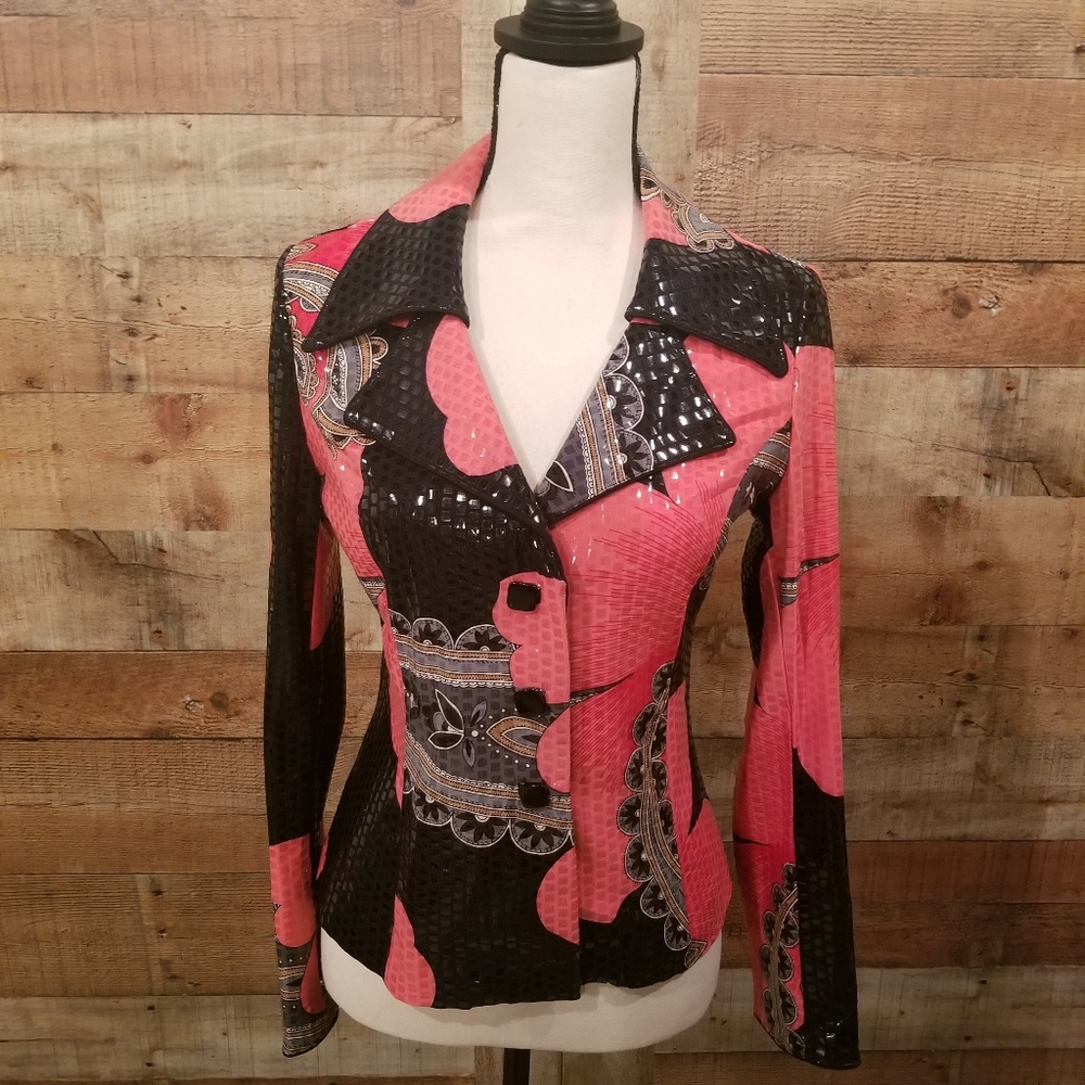 Clara S. Black, gray, and coral blazer small